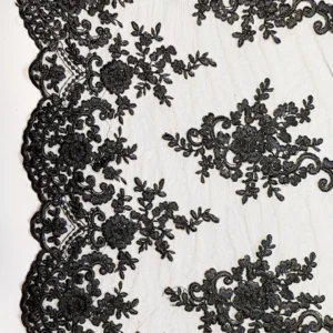 Pizzo con paillettes e bordi rifiniti - Fiori neri
