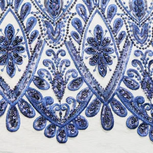 Pizzo con paillettes motivo fiori blu