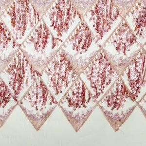 Pizzo con paillettes motivo geometrico rosa