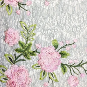 Pizzo con paillettes motivo fiori rosa